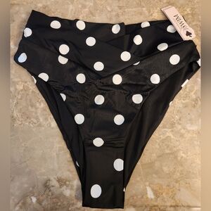 S VS Swim High Waist Cheeky Bikini Bottom Black Polka Dot